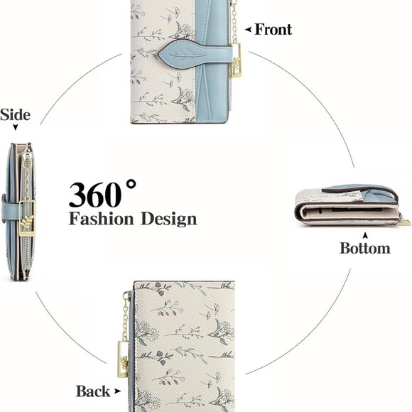 Small RFID Wallet for Women Vegan Leather Bifold with Zipper Pocket - Picture 4 of 6